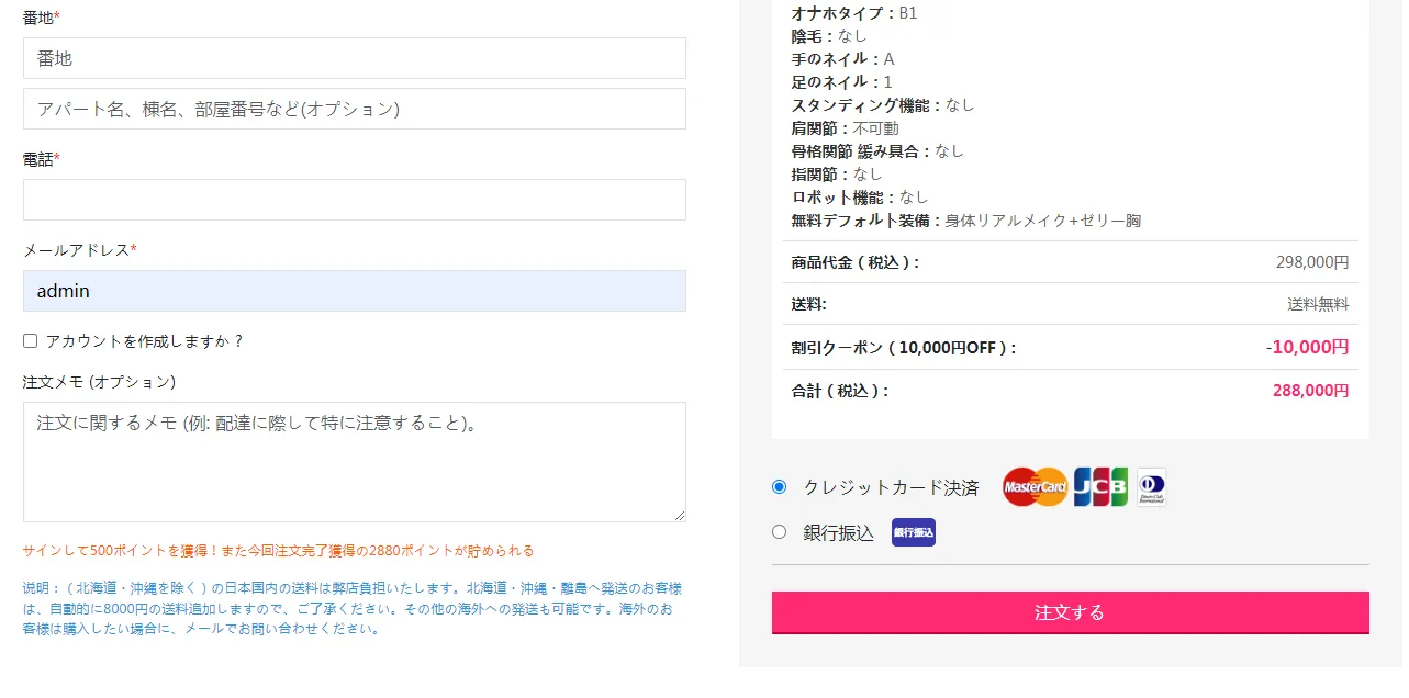 情報の入力とご入金