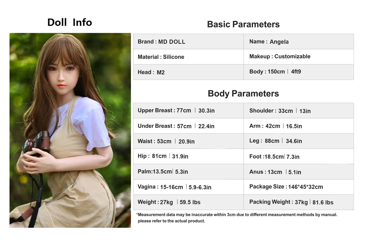 MD DOLL #M2 Angela 150cm Eカップシリコン製ラブドール