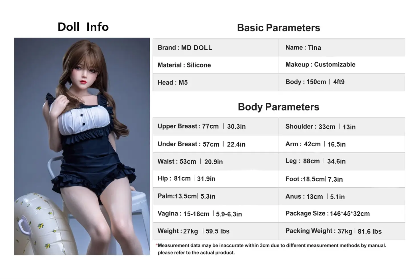 MD DOLL #M5 Tina 150cm Eカップシリコン製ラブドール