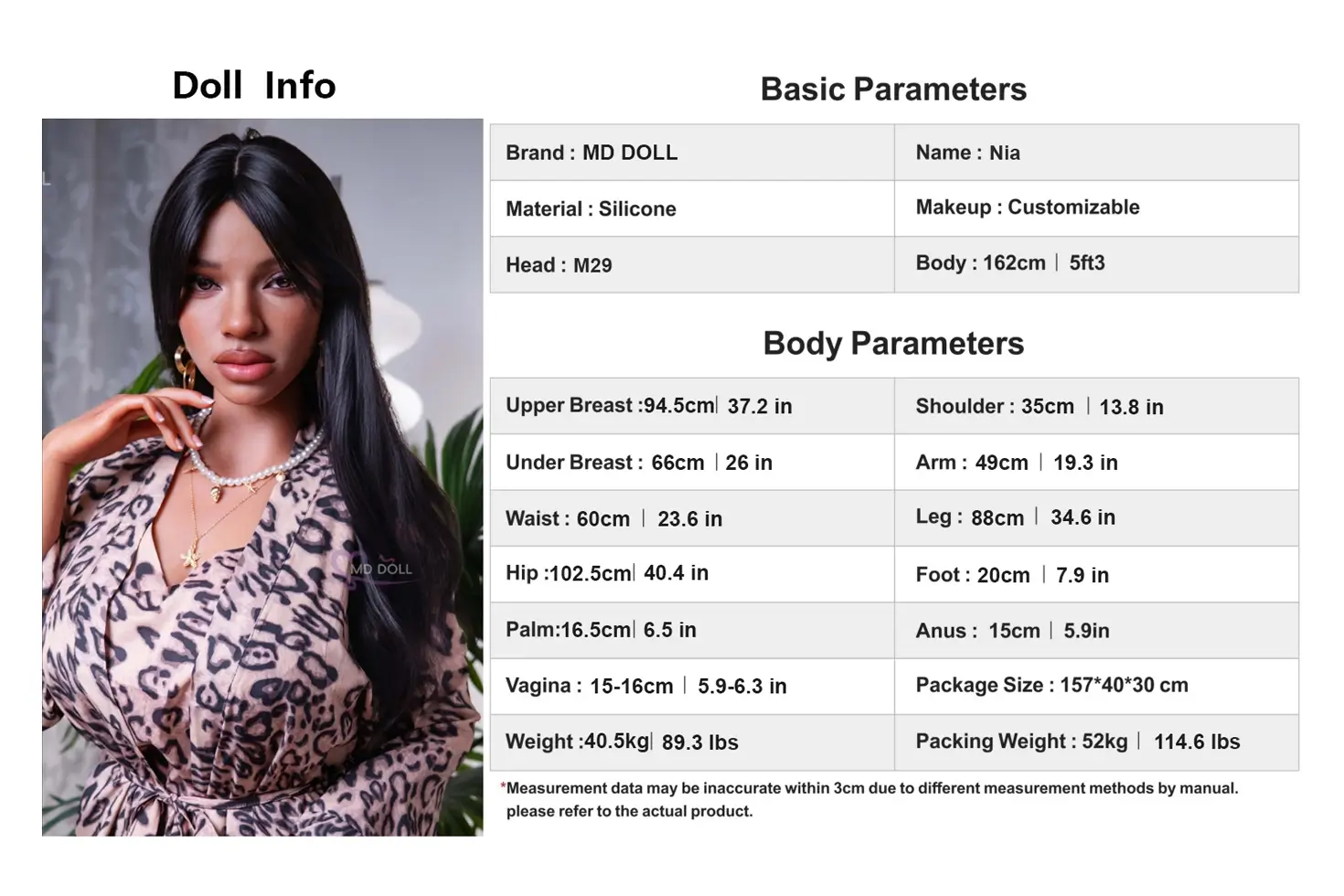 MD DOLL #M29 Nia 162cm Hカップシリコン製ラブドール