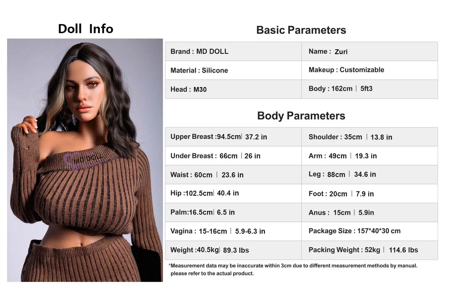 MD DOLL #M30 Zuri 162cm Hカップシリコン製ラブドール