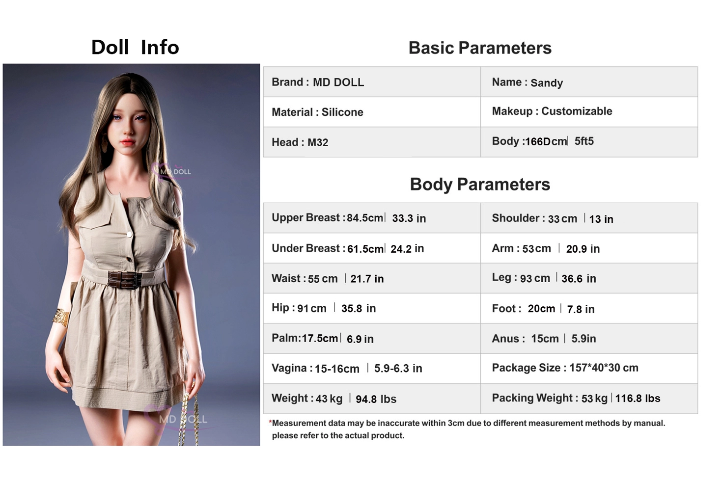 MD DOLL #M32 Sandy 166cm Fカップシリコン製ラブドール
