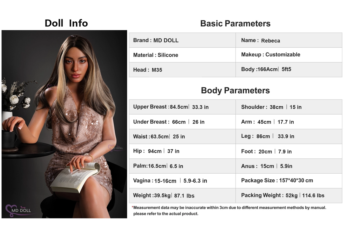 MD DOLL #M35 Rebeca 166cmA Dカップシリコン製ラブドール