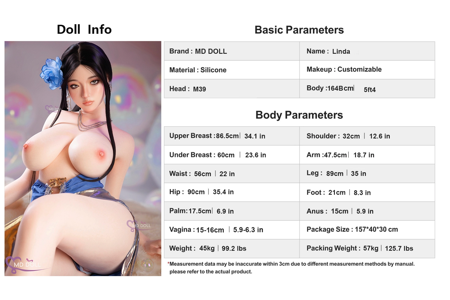MD DOLL #M39 Linda 164cmB Hカップシリコン製ラブドール