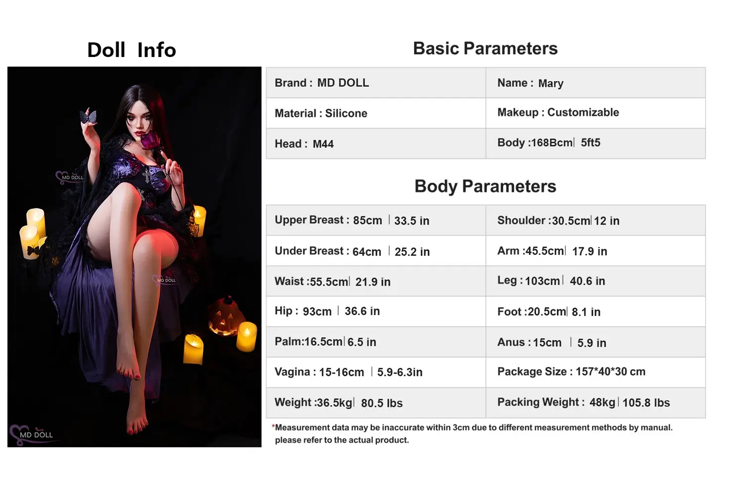 MD DOLL #M44 Mary 168cm Eカップシリコン製ラブドール