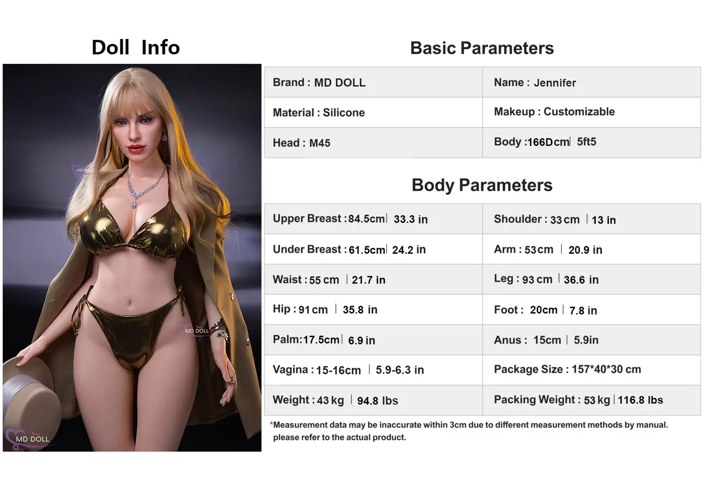 MD DOLL #M45 Jennifer 166cm(D)シリコン製ラブドール