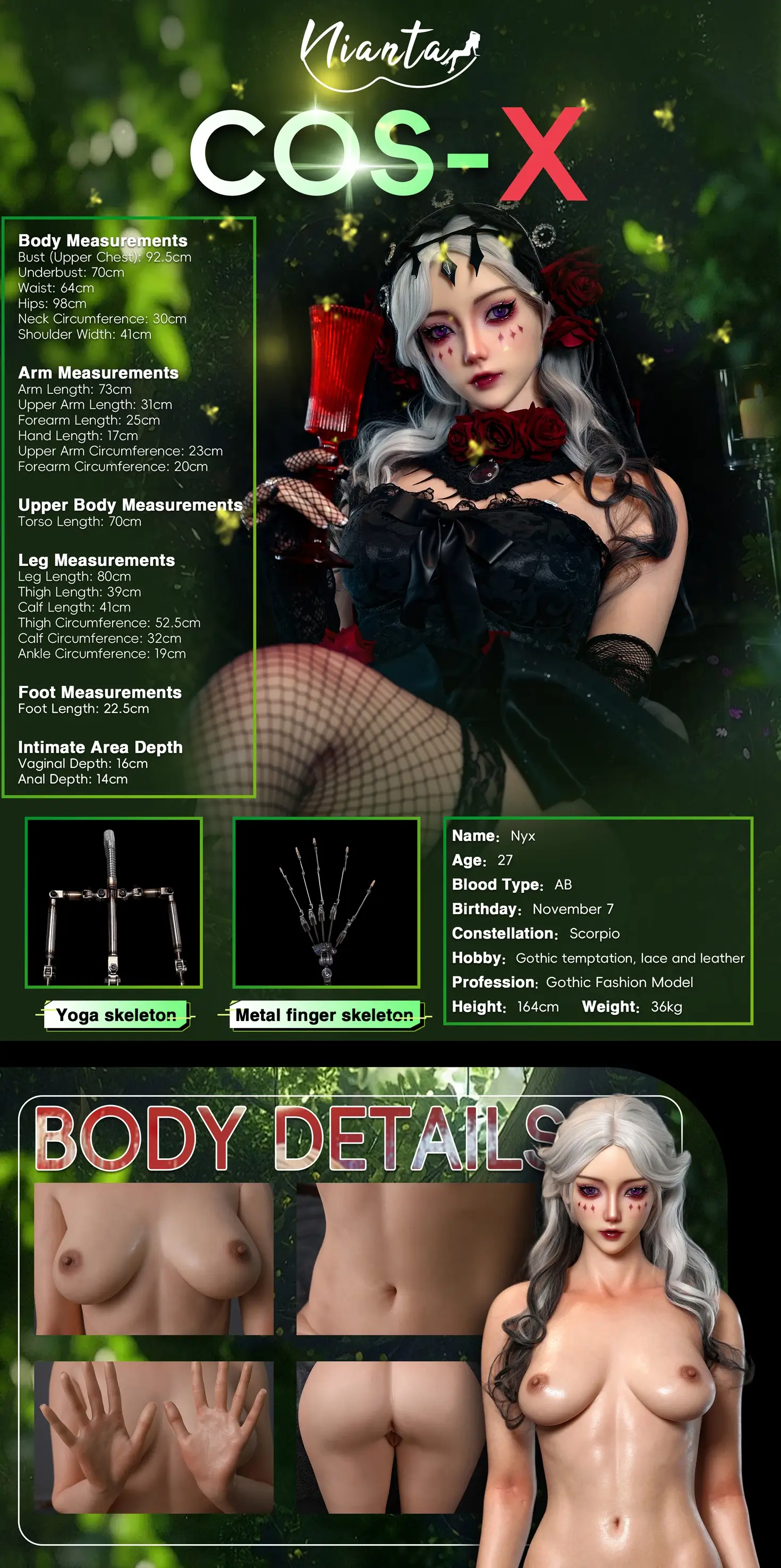 Nianta Doll COS-Xシリーズ #C1 Nyxフルシリコン製ラブドール