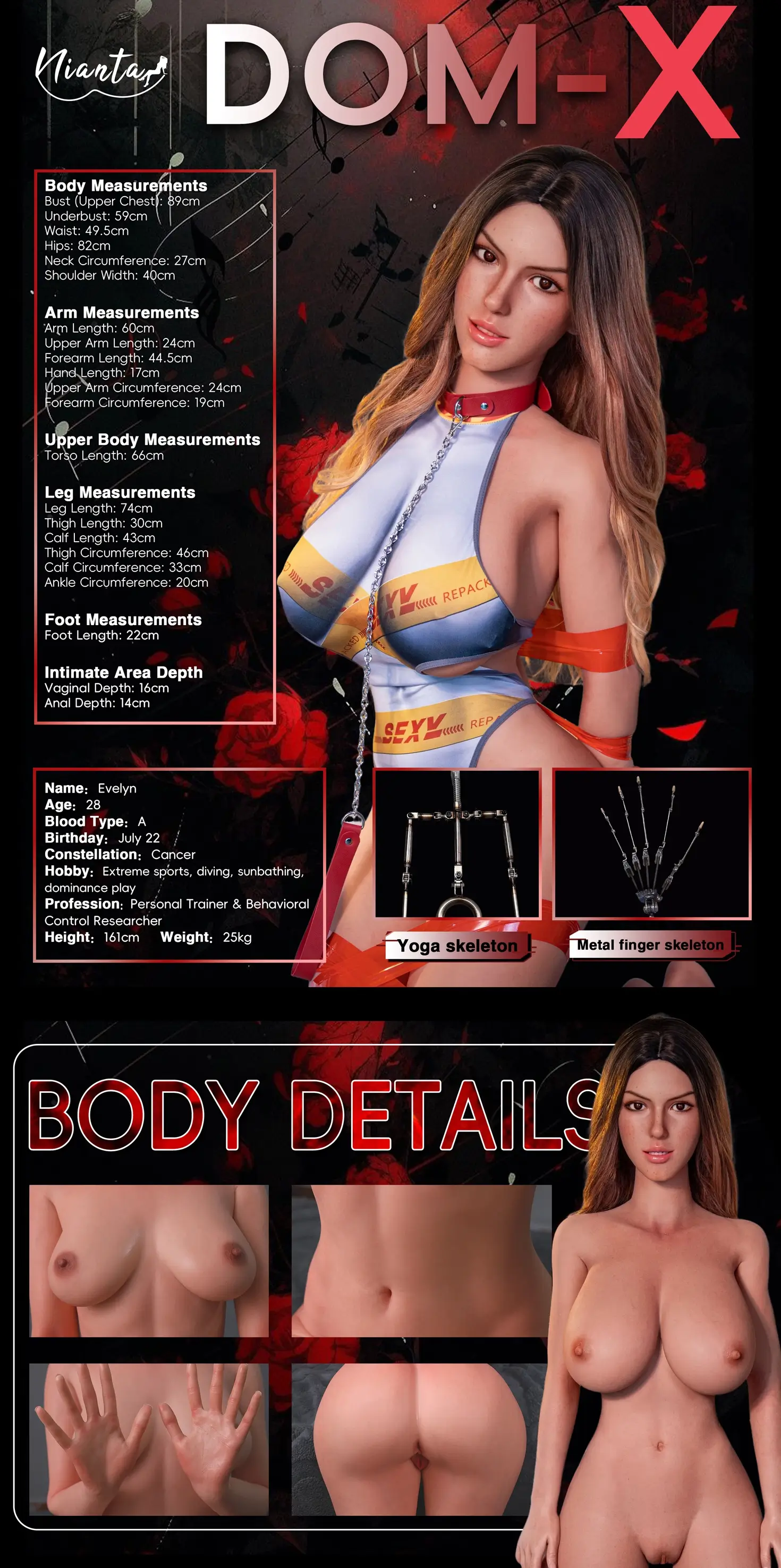 Nianta Doll DOM-Xシリーズ #D14 Evelynフルシリコン製ラブドール