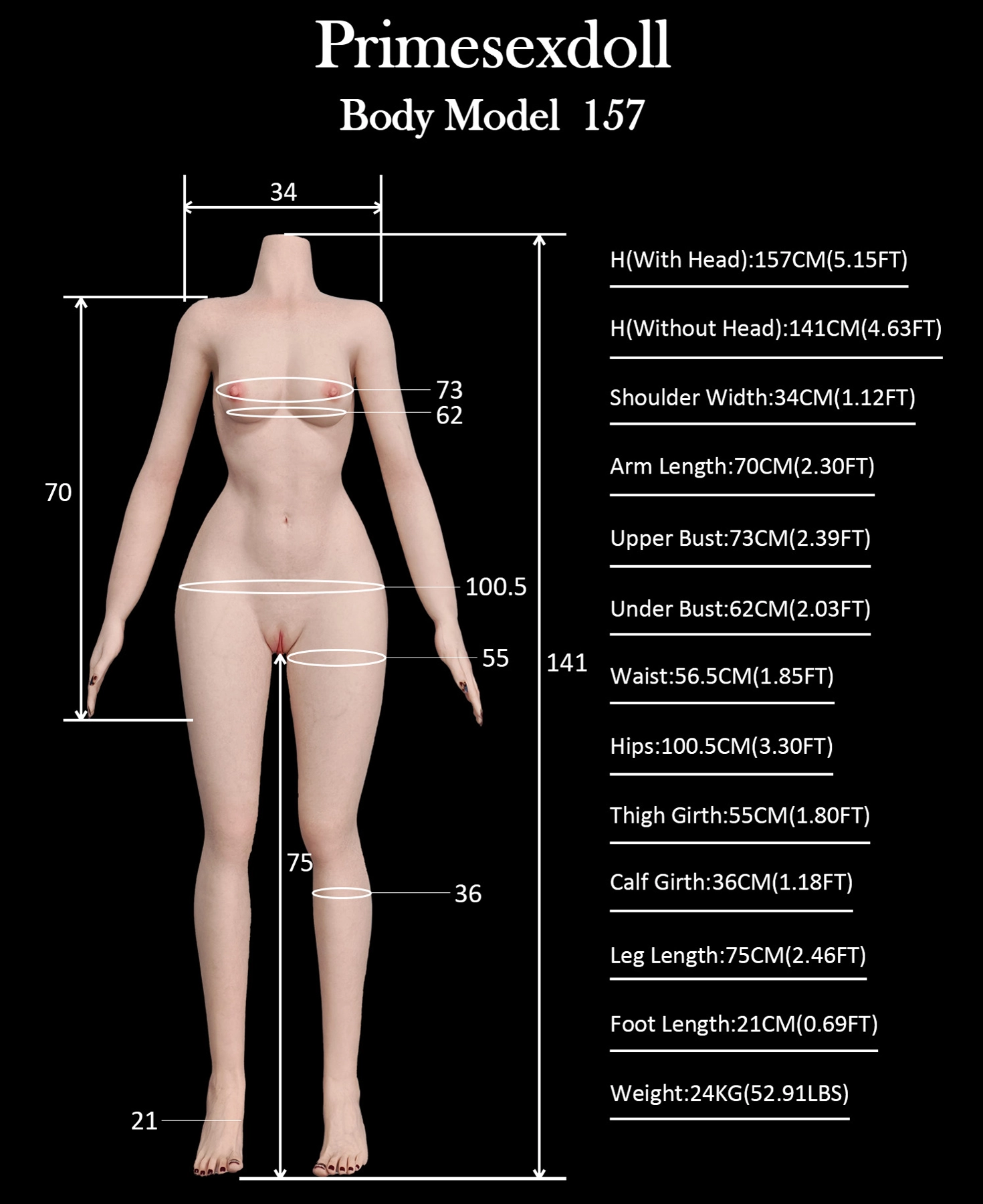 Primesexdoll 157cm Aカップ フルシリコン製ラブドール