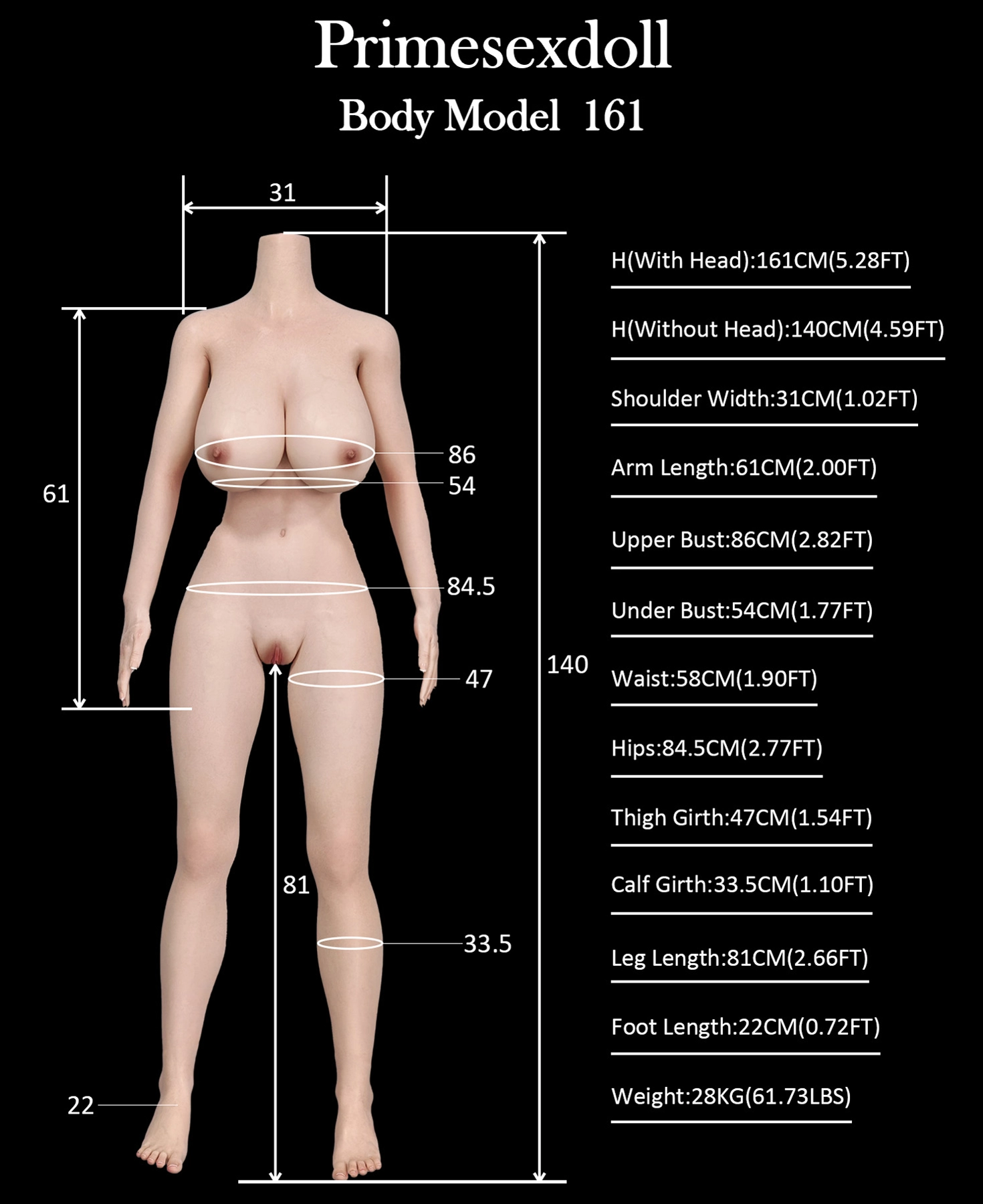 Primesexdoll 161cm Jカップ フルシリコン製ラブドール