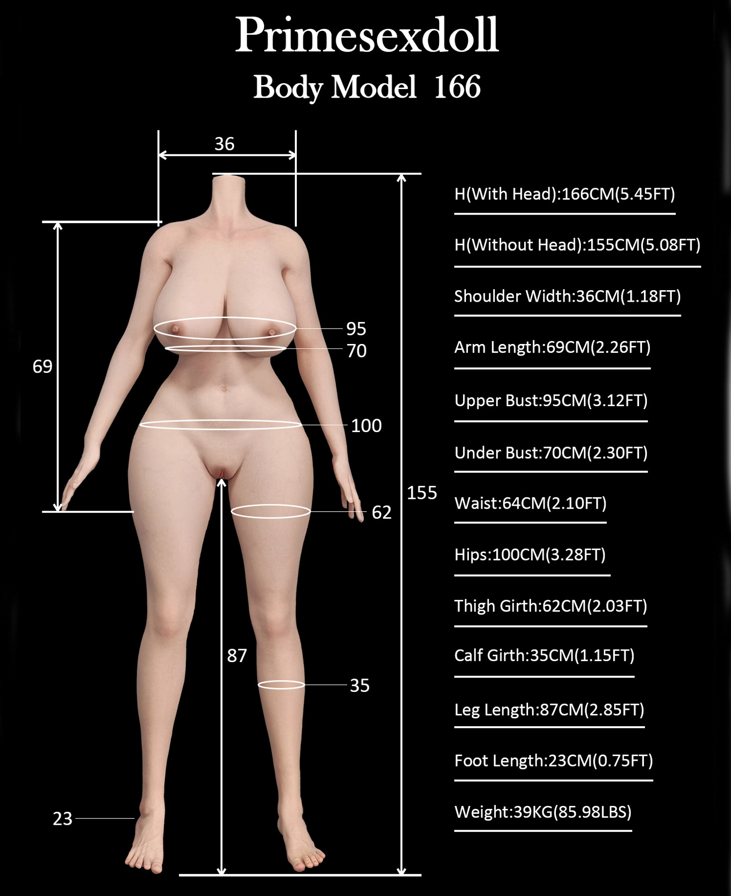 Primesexdoll 166cm Gカップ フルシリコン製ラブドール