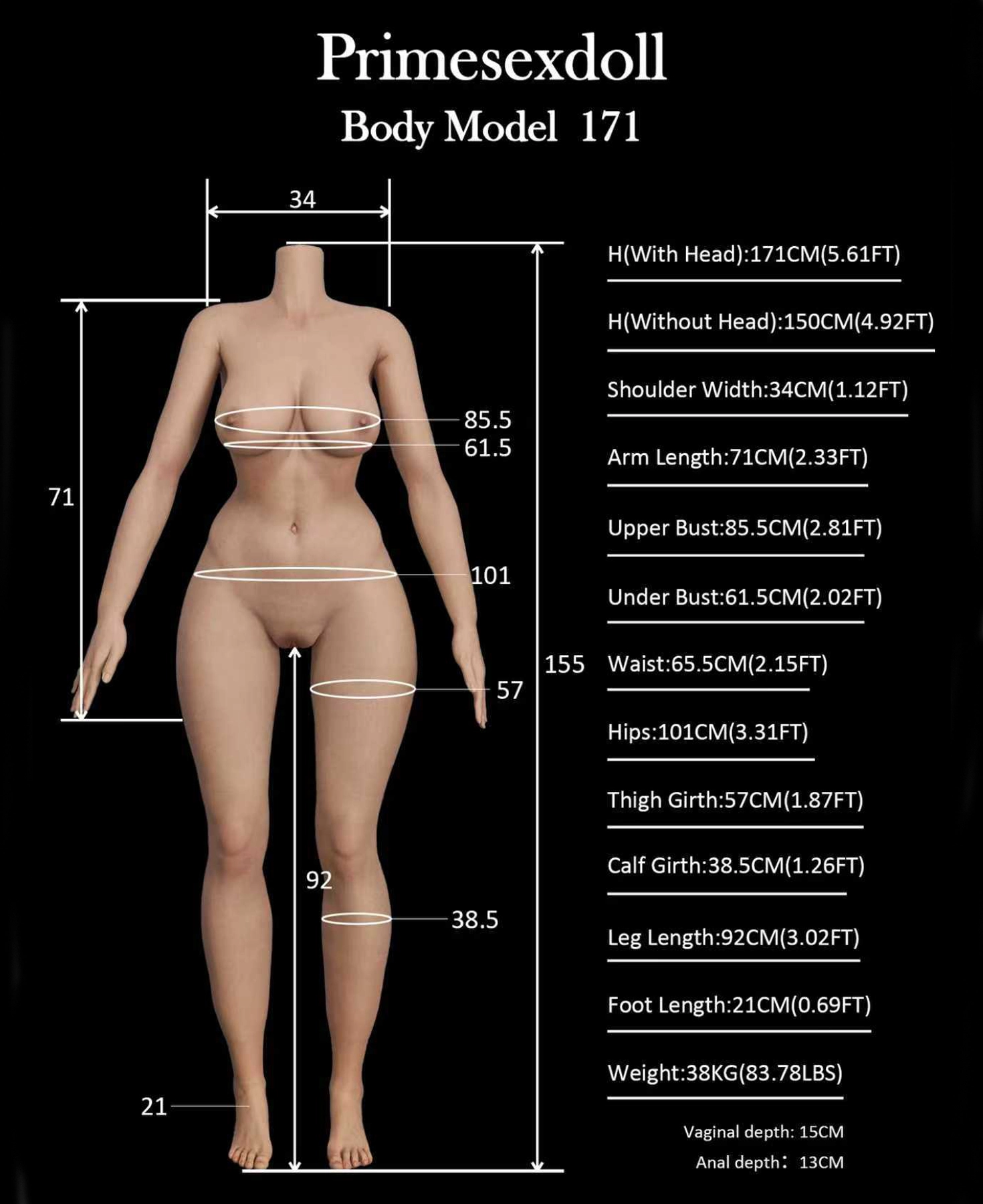 Primesexdoll 171cm Gカップ フルシリコン製ラブドール