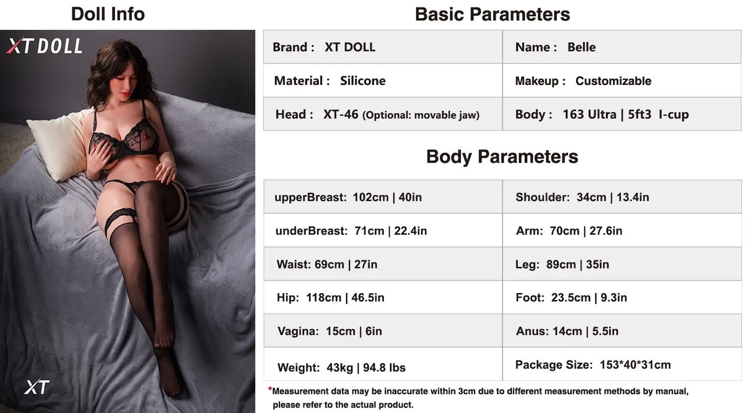 XTDOLL #XT-46 Belle 163cm Ultra Iカップラブドール