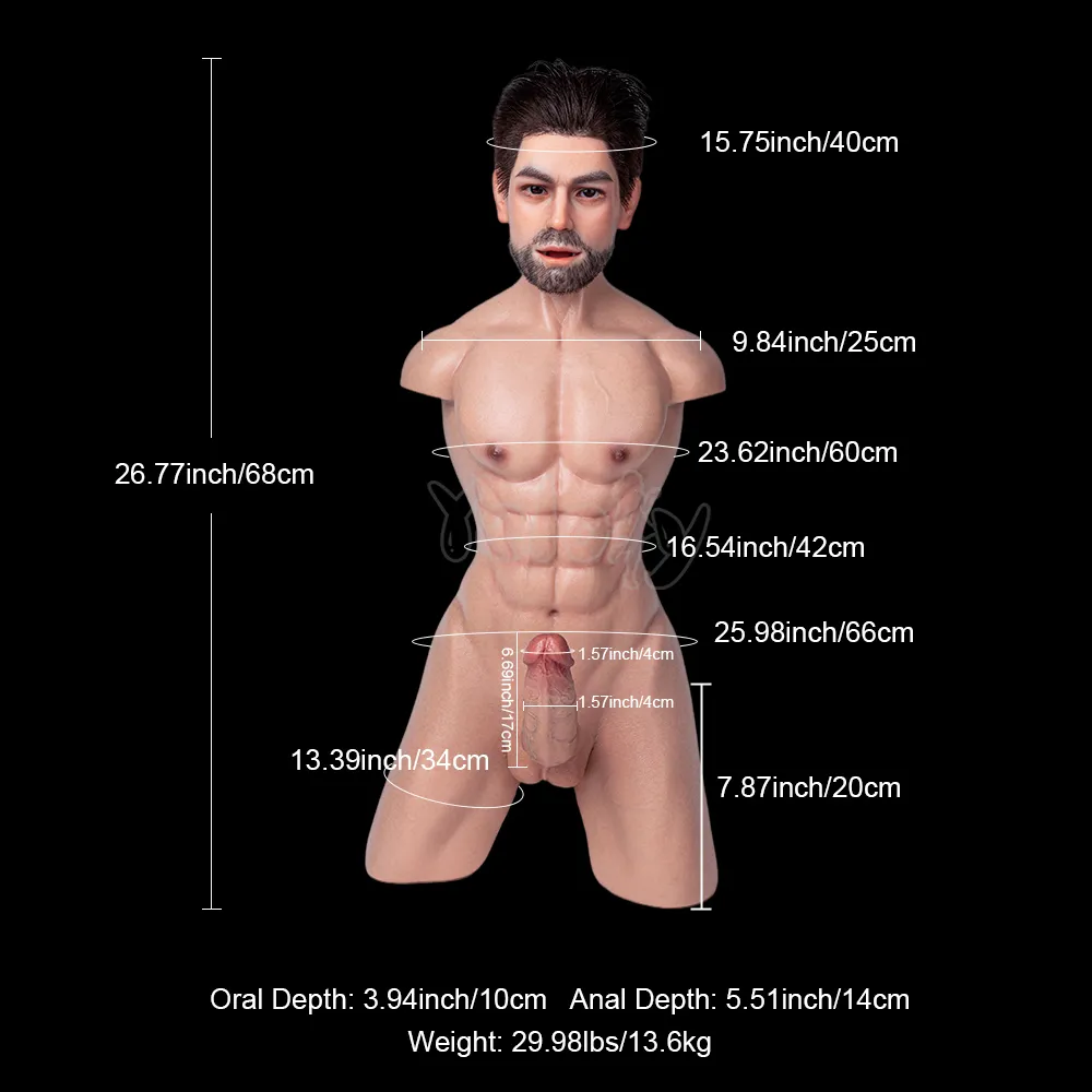 Yeloly YL-23トルソー YM01ヘッド シリコン製男性半身ドール